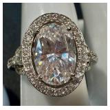 Sterling Silver Ring with Oval Cubic Zirconia Center Stone - Size 8.25
