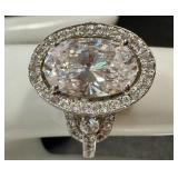 Sterling Silver Ring with Oval Cubic Zirconia Center Stone - Size 8.25
