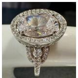 Sterling Silver Ring with Oval Cubic Zirconia Center Stone - Size 8.25