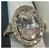 Sterling Silver Ring with Oval Cubic Zirconia Center Stone - Size 8.25