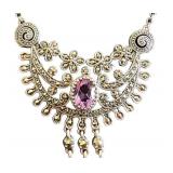 Sterling Silver Marcasite Necklace with Pink Gemstone Pendant - Adjustable 18-20 Inches