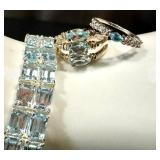 Sterling Silver Aquamarine Bracelet, Two Rings & Earrings (Lot of 4)