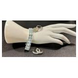 Sterling Silver Aquamarine Bracelet, Two Rings & Earrings (Lot of 4)