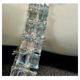 Sterling Silver Aquamarine Bracelet, Two Rings & Earrings (Lot of 4)