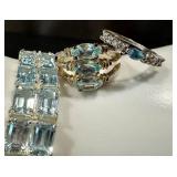 Sterling Silver Aquamarine Bracelet, Two Rings & Earrings (Lot of 4)