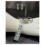 Sterling Silver Aquamarine Bracelet, Two Rings & Earrings (Lot of 4)