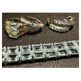 Sterling Silver Aquamarine Bracelet, Two Rings & Earrings (Lot of 4)