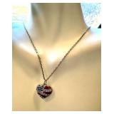American Flag Heart Pendant Necklace with Crystals - Two Pendants