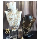 Aura 40in Silver-Tone Link Necklace, Donon Earrings (Israel) & Tri-Tone 16-18in Necklace - Mixed