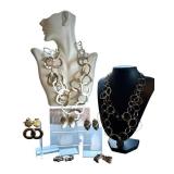 Aura 40in Silver-Tone Link Necklace, Donon Earrings (Israel) & Tri-Tone 16-18in Necklace - Mixed