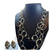 Aura 40in Silver-Tone Link Necklace, Donon Earrings (Israel) & Tri-Tone 16-18in Necklace - Mixed