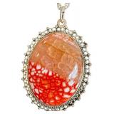 Snakeskin Agate Pendant on Silver-Tone Chain, 18-Inch