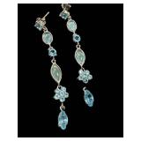 Gemstone Drop Earrings with Floral Cluster Accents