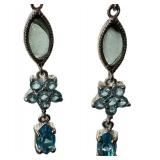 Gemstone Drop Earrings with Floral Cluster Accents