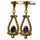 18K Gold Earrings with Blue Stone Accent