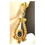 18K Gold Earrings with Blue Stone Accent