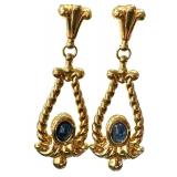 18K Gold Earrings with Blue Stone Accent