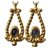 18K Gold Earrings with Blue Stone Accent