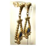 18K Gold Earrings with Blue Stone Accent