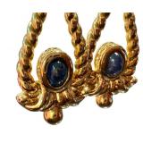 18K Gold Earrings with Blue Stone Accent
