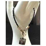 Sterling Silver Prayer Box Bracelet on Woven Leather - 7 Inches