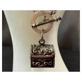 Sterling Silver Prayer Box Bracelet on Woven Leather - 7 Inches
