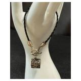 Sterling Silver Prayer Box Bracelet on Woven Leather - 7 Inches