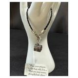 Sterling Silver Prayer Box Bracelet on Woven Leather - 7 Inches