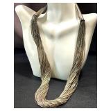Multi-Strand Necklace with Textured Tubular Beads