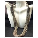 Multi-Strand Necklace with Textured Tubular Beads