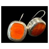 Sterling Silver Earrings with Orange-Red Spiny Oyster Cabochons (Pair)
