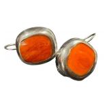 Sterling Silver Earrings with Orange-Red Spiny Oyster Cabochons (Pair)