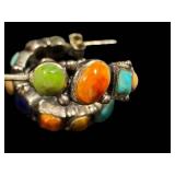 Sterling Silver Multi-Stone Hoop Earrings - Coral, Lapis & Turquoise, 1-Inch