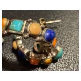 Sterling Silver Multi-Stone Hoop Earrings - Coral, Lapis & Turquoise, 1-Inch