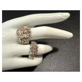 Two Sterling Silver Vintage Hip Hop Brutalist Rings - Sizes 8.25 & 9.5
