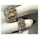 Two Sterling Silver Vintage Hip Hop Brutalist Rings - Sizes 8.25 & 9.5