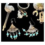 Assorted Vintage Southwestern Sterling Silver Earrings & Ring
