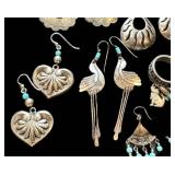 Assorted Vintage Southwestern Sterling Silver Earrings & Ring