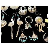 Assorted Vintage Southwestern Sterling Silver Earrings & Ring