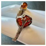 Vintage Amber Jewelry Set - Two Rings (Size 7 & 7.5) & Two Pairs of Earrings