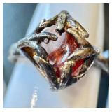 Vintage Amber Jewelry Set - Two Rings (Size 7 & 7.5) & Two Pairs of Earrings