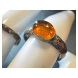 Vintage Amber Jewelry Set - Two Rings (Size 7 & 7.5) & Two Pairs of Earrings