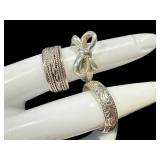 Sterling Silver Ring Lot (Lot of 6) - Bow Ring, Engraved Band & Stacking Rings