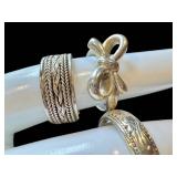 Sterling Silver Ring Lot (Lot of 6) - Bow Ring, Engraved Band & Stacking Rings