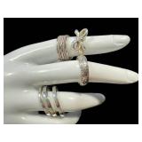 Sterling Silver Ring Lot (Lot of 6) - Bow Ring, Engraved Band & Stacking Rings