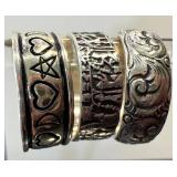 Sterling Silver Rings (Lot of 3) Hearts, Geometric and Ornate Scrollwork - Sizes 7.25-8.5
