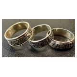 Sterling Silver Rings (Lot of 3) Hearts, Geometric and Ornate Scrollwork - Sizes 7.25-8.5
