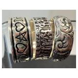 Sterling Silver Rings (Lot of 3) Hearts, Geometric and Ornate Scrollwork - Sizes 7.25-8.5