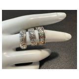Sterling Silver Rings (Lot of 3) Hearts, Geometric and Ornate Scrollwork - Sizes 7.25-8.5