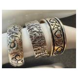 Sterling Silver Rings (Lot of 3) Hearts, Geometric and Ornate Scrollwork - Sizes 7.25-8.5